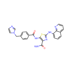 NC(=O)c1nc(Nc2cccc3cccnc23)sc1NC(=O)c1ccc(Cn2ccnc2)cc1 ZINC000473179111