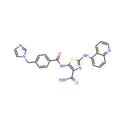 NC(=O)c1nc(Nc2cccc3ncccc23)sc1NC(=O)c1ccc(Cn2ccnc2)cc1 ZINC000473179084