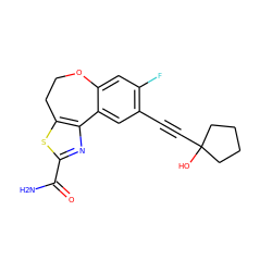 NC(=O)c1nc2c(s1)CCOc1cc(F)c(C#CC3(O)CCCC3)cc1-2 ZINC000205796235