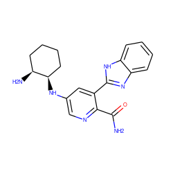 NC(=O)c1ncc(N[C@@H]2CCCC[C@@H]2N)cc1-c1nc2ccccc2[nH]1 ZINC000299866898