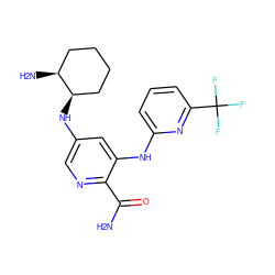 NC(=O)c1ncc(N[C@@H]2CCCC[C@@H]2N)cc1Nc1cccc(C(F)(F)F)n1 ZINC000205283825