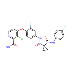 NC(=O)c1nccc(Oc2ccc(NC(=O)C3(C(=O)Nc4ccc(F)cc4)CC3)cc2F)c1Cl ZINC001772637851