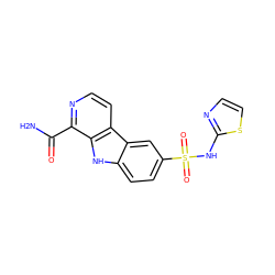 NC(=O)c1nccc2c1[nH]c1ccc(S(=O)(=O)Nc3nccs3)cc12 ZINC000084668617