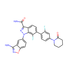 NC(=O)c1nn(-c2ccc3onc(N)c3c2)c2c(F)c(-c3ccc(N4CCCCC4=O)cc3F)ccc12 ZINC000028964209