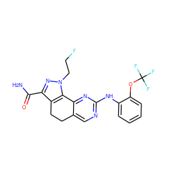 NC(=O)c1nn(CCF)c2c1CCc1cnc(Nc3ccccc3OC(F)(F)F)nc1-2 ZINC000169687798