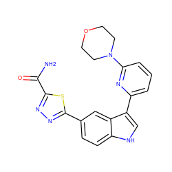 NC(=O)c1nnc(-c2ccc3[nH]cc(-c4cccc(N5CCOCC5)n4)c3c2)s1 ZINC000221715751