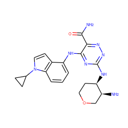 NC(=O)c1nnc(N[C@@H]2CCOC[C@@H]2N)nc1Nc1cccc2c1ccn2C1CC1 ZINC000223219505