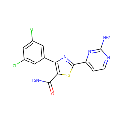 NC(=O)c1sc(-c2ccnc(N)n2)nc1-c1cc(Cl)cc(Cl)c1 ZINC000169342589