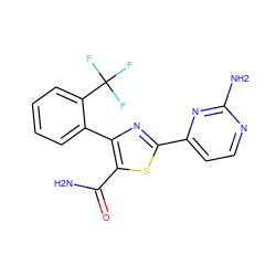 NC(=O)c1sc(-c2ccnc(N)n2)nc1-c1ccccc1C(F)(F)F ZINC000169342581