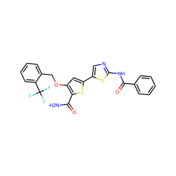 NC(=O)c1sc(-c2cnc(NC(=O)c3ccccc3)s2)cc1OCc1ccccc1C(F)(F)F ZINC000043060918