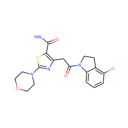 NC(=O)c1sc(N2CCOCC2)nc1CC(=O)N1CCc2c(Cl)cccc21 ZINC000103240890