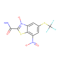 NC(=O)c1sc2c([N+](=O)[O-])cc(SC(F)(F)F)cc2[n+]1[O-] ZINC000038792063