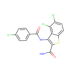 NC(=O)c1sc2ccc(Cl)c(Cl)c2c1NC(=O)c1ccc(Cl)cc1 ZINC000063298358