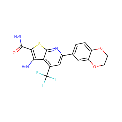 NC(=O)c1sc2nc(-c3ccc4c(c3)OCCO4)cc(C(F)(F)F)c2c1N ZINC000000663829