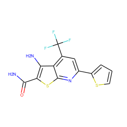 NC(=O)c1sc2nc(-c3cccs3)cc(C(F)(F)F)c2c1N ZINC000000495513