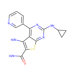 NC(=O)c1sc2nc(NC3CC3)nc(-c3cccnc3)c2c1N ZINC000073219711