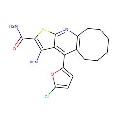 NC(=O)c1sc2nc3c(c(-c4ccc(Cl)o4)c2c1N)CCCCCC3 ZINC000084466193