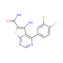 NC(=O)c1sc2ncnc(-c3ccc(Cl)c(Cl)c3)c2c1N ZINC000073224543