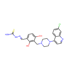 NC(=S)N/N=C/c1ccc(O)c(CN2CCN(c3ccnc4cc(Cl)ccc34)CC2)c1O ZINC000014980202