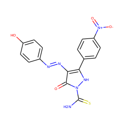 NC(=S)n1[nH]c(-c2ccc([N+](=O)[O-])cc2)c(/N=N/c2ccc(O)cc2)c1=O ZINC000169324927