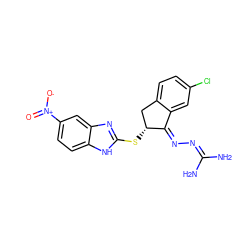 NC(N)=N/N=C1\c2cc(Cl)ccc2C[C@H]1Sc1nc2cc([N+](=O)[O-])ccc2[nH]1 ZINC000043011642