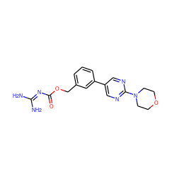 NC(N)=NC(=O)OCc1cccc(-c2cnc(N3CCOCC3)nc2)c1 ZINC000204349685