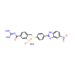 NC(N)=NC(=O)c1ccc(CSc2ccc(-c3nc4cc([N+](=O)[O-])ccc4[nH]3)cc2)c(S(N)(=O)=O)c1 ZINC000028819125