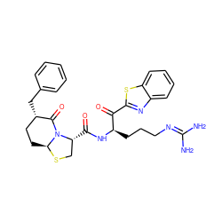 NC(N)=NCCC[C@@H](NC(=O)[C@@H]1CS[C@H]2CC[C@H](Cc3ccccc3)C(=O)N21)C(=O)c1nc2ccccc2s1 ZINC000028011412