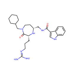 NC(N)=NCCC[C@H]1N[C@@H](CNC(=O)c2c[nH]c3ccccc23)CCN(CC2CCCCC2)C1=O ZINC000216600591