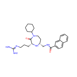 NC(N)=NCCC[C@H]1N[C@@H](CNC(=O)c2ccc3ccccc3c2)CCN(C2CCCCC2)C1=O ZINC000206908548