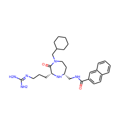 NC(N)=NCCC[C@H]1N[C@@H](CNC(=O)c2ccc3ccccc3c2)CCN(CC2CCCCC2)C1=O ZINC000216504360