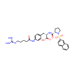 NC(N)=NCCCCC(=O)Nc1ccc(C[C@H](NC(=O)[C@@H]2CCCN2S(=O)(=O)c2ccc3ccccc3c2)C(=O)O)cc1 ZINC000230840001