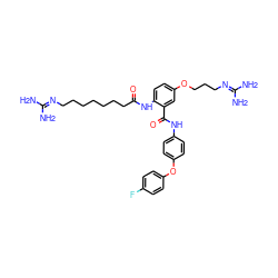 NC(N)=NCCCCCCCC(=O)Nc1ccc(OCCCN=C(N)N)cc1C(=O)Nc1ccc(Oc2ccc(F)cc2)cc1 ZINC000049756423