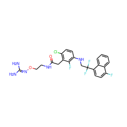 NC(N)=NOCCNC(=O)Cc1c(Cl)ccc(NCC(F)(F)c2ccc(F)c3ccccc23)c1F ZINC000038384919