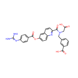 NC(N)=Nc1ccc(C(=O)Oc2ccc3nc(C(=O)N(CC(=O)O)Cc4cccc(C(=O)O)c4)ccc3c2)cc1 ZINC000206940102