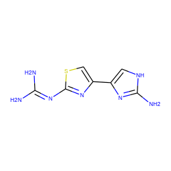 NC(N)=Nc1nc(-c2c[nH]c(N)n2)cs1 ZINC000026268369