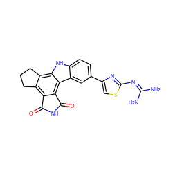 NC(N)=Nc1nc(-c2ccc3[nH]c4c5c(c6c(c4c3c2)C(=O)NC6=O)CCC5)cs1 ZINC000028897219