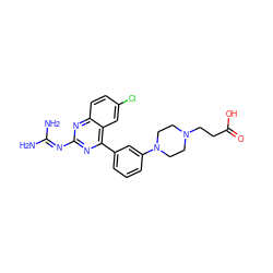 NC(N)=Nc1nc(-c2cccc(N3CCN(CCC(=O)O)CC3)c2)c2cc(Cl)ccc2n1 ZINC000166391280