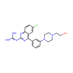 NC(N)=Nc1nc(-c2cccc(N3CCN(CCO)CC3)c2)c2cc(Cl)ccc2n1 ZINC000167254199