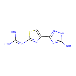 NC(N)=Nc1nc(-c2n[nH]c(N)n2)cs1 ZINC000026264219