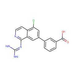 NC(N)=Nc1nccc2c(Cl)cc(-c3cccc(C(=O)O)c3)cc12 ZINC000028643878