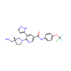 NC[C@@]1(F)CCN(c2ncc(C(=O)Nc3ccc(OC(F)(F)Cl)cc3)cc2-c2ccn[nH]2)C1 ZINC000224351300