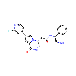 NC[C@@H](NC(=O)C[C@@H]1CNC(=O)c2cc(-c3ccnc(F)c3)cn21)c1ccccc1 ZINC000068204239