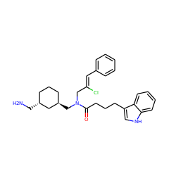 NC[C@@H]1CCC[C@@H](CN(C/C(Cl)=C/c2ccccc2)C(=O)CCCc2c[nH]c3ccccc23)C1 ZINC000028826328