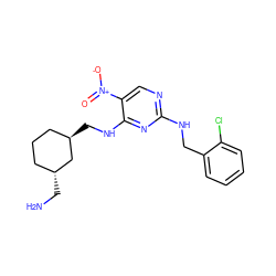 NC[C@@H]1CCC[C@@H](CNc2nc(NCc3ccccc3Cl)ncc2[N+](=O)[O-])C1 ZINC000028898824