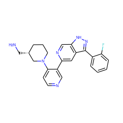 NC[C@@H]1CCCN(c2ccncc2-c2cc3c(-c4ccccc4F)n[nH]c3cn2)C1 ZINC000205261874