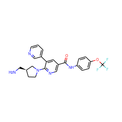 NC[C@@H]1CCN(c2ncc(C(=O)Nc3ccc(OC(F)(F)F)cc3)cc2-c2cccnc2)C1 ZINC001772651989