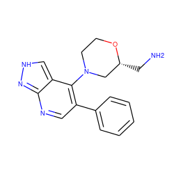 NC[C@@H]1CN(c2c(-c3ccccc3)cnc3n[nH]cc23)CCO1 ZINC000042920118