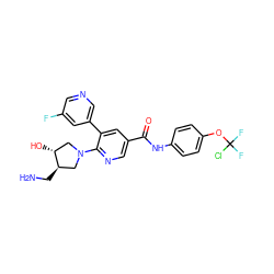 NC[C@@H]1CN(c2ncc(C(=O)Nc3ccc(OC(F)(F)Cl)cc3)cc2-c2cncc(F)c2)C[C@H]1O ZINC001772601919