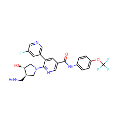 NC[C@@H]1CN(c2ncc(C(=O)Nc3ccc(OC(F)(F)F)cc3)cc2-c2cncc(F)c2)C[C@H]1O ZINC001772623151